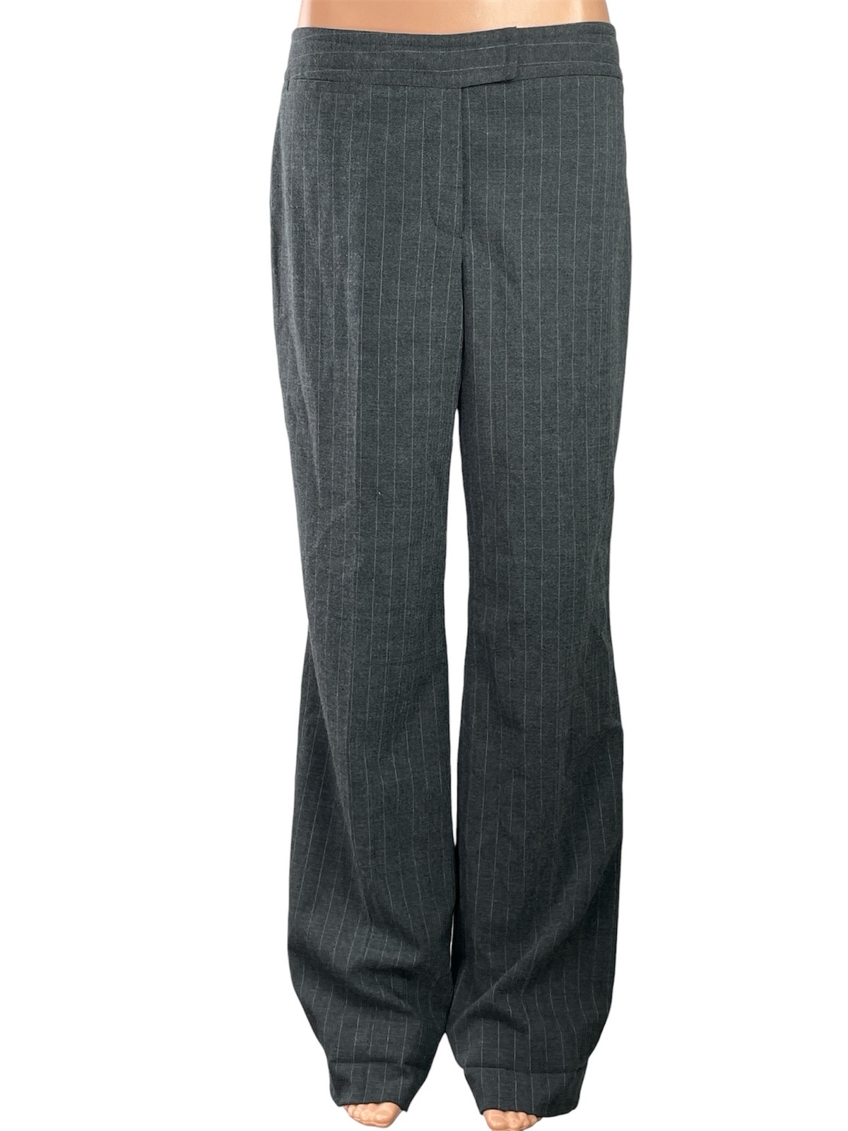 Sigrid Olsen Women's Black Pinstriped High Rise Wide Leg Trousers Pants Size 8